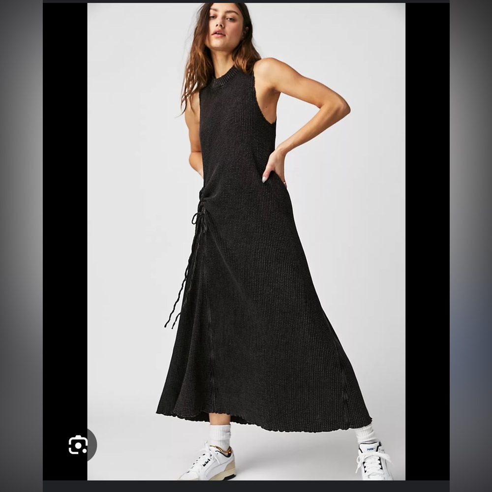Free People One Sleeveless Natasha Waffle Thermal Made in India Charcoal Small